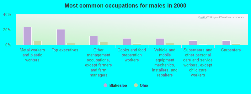 Most common occupations for males in 2000