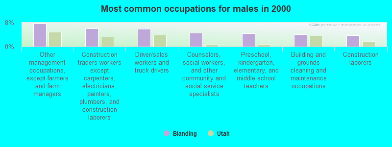 Most common occupations for males in 2000