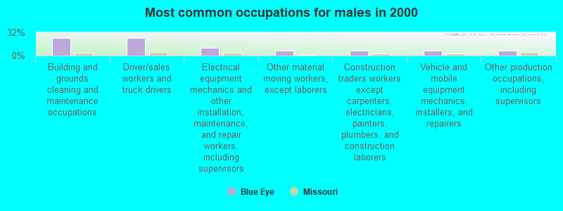 Most common occupations for males in 2000