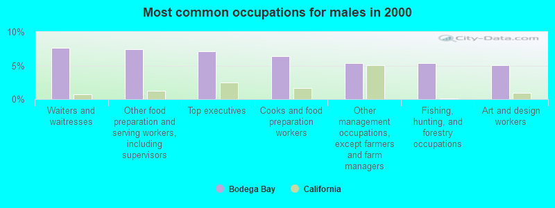 Most common occupations for males in 2000