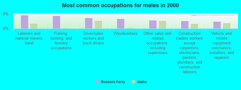 Most common occupations for males in 2000