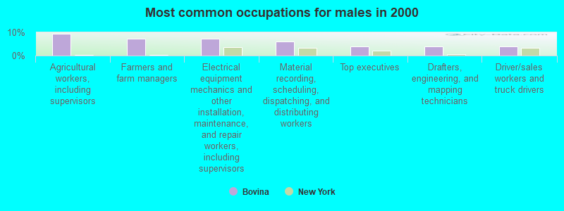 Most common occupations for males in 2000