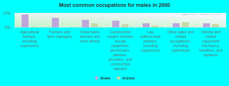 Most common occupations for males in 2000