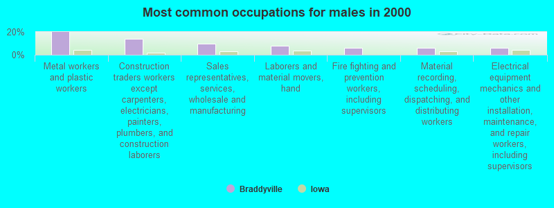 Most common occupations for males in 2000