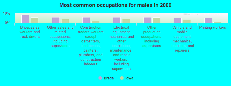 Most common occupations for males in 2000