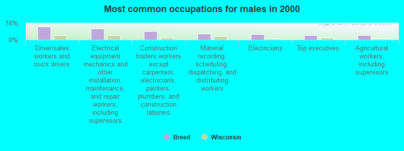 Most common occupations for males in 2000