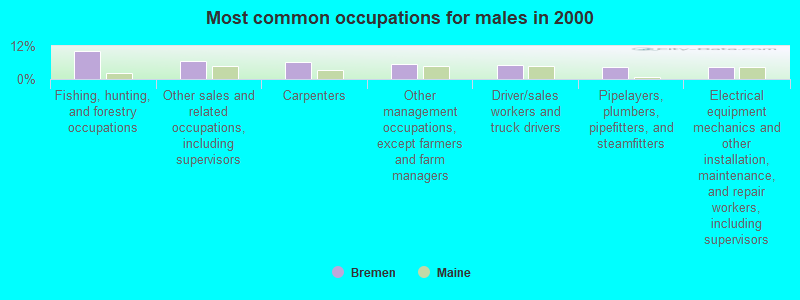 Most common occupations for males in 2000