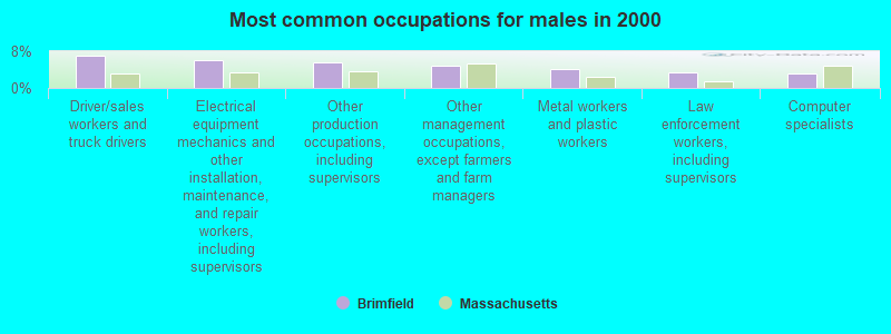 Most common occupations for males in 2000