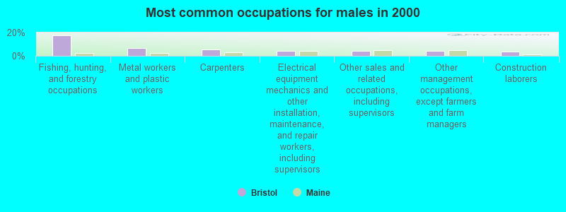 Most common occupations for males in 2000