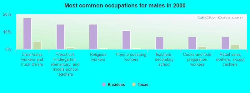 Most common occupations for males in 2000