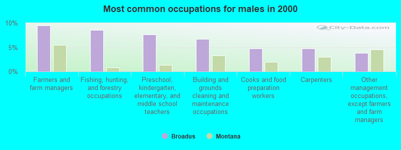 Most common occupations for males in 2000