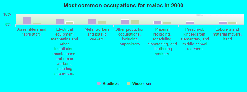 Most common occupations for males in 2000