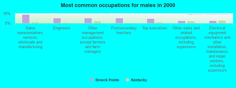 Most common occupations for males in 2000