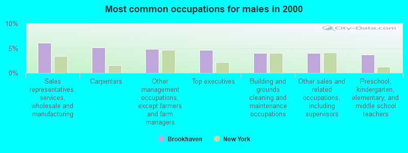 Most common occupations for males in 2000