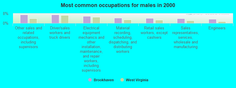 Most common occupations for males in 2000