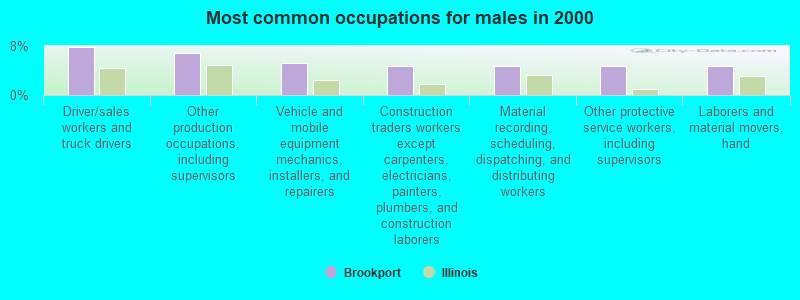 Most common occupations for males in 2000