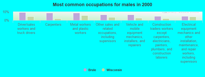 Most common occupations for males in 2000