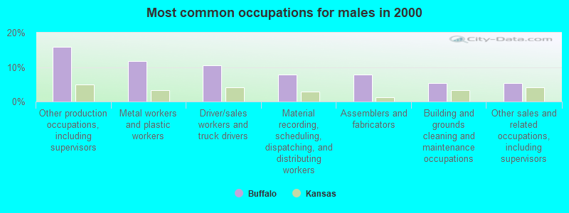 Most common occupations for males in 2000