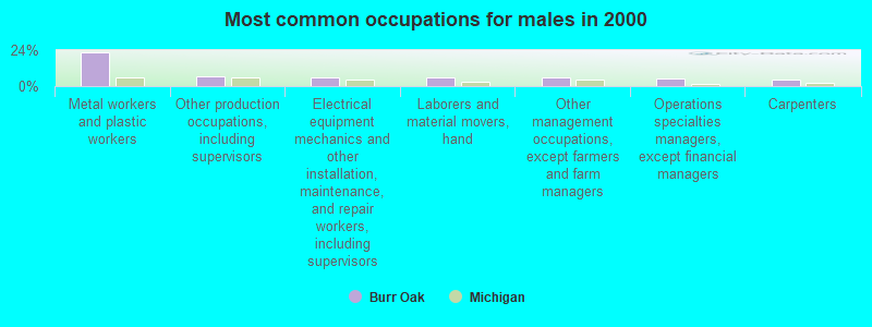 Most common occupations for males in 2000