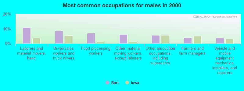 Most common occupations for males in 2000