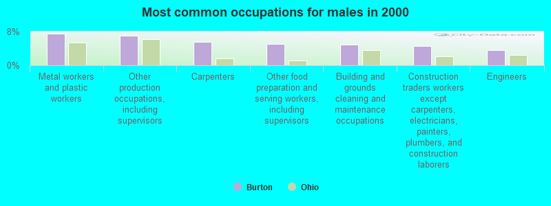 Most common occupations for males in 2000