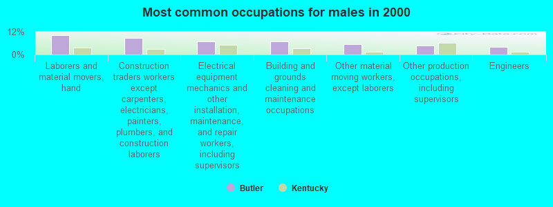 Most common occupations for males in 2000