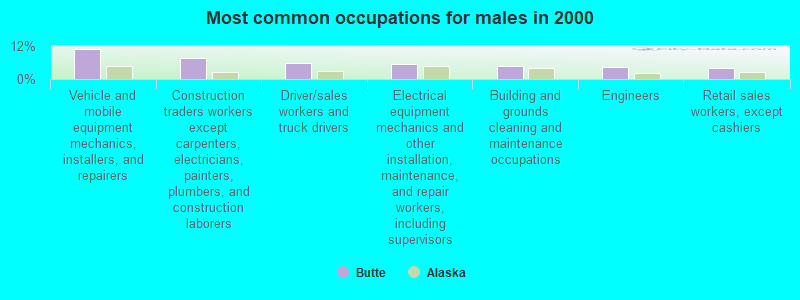 Most common occupations for males in 2000