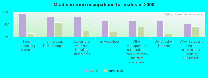 Most common occupations for males in 2000