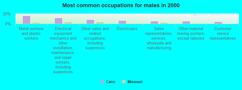 Most common occupations for males in 2000