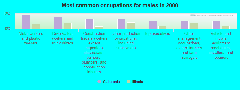 Most common occupations for males in 2000