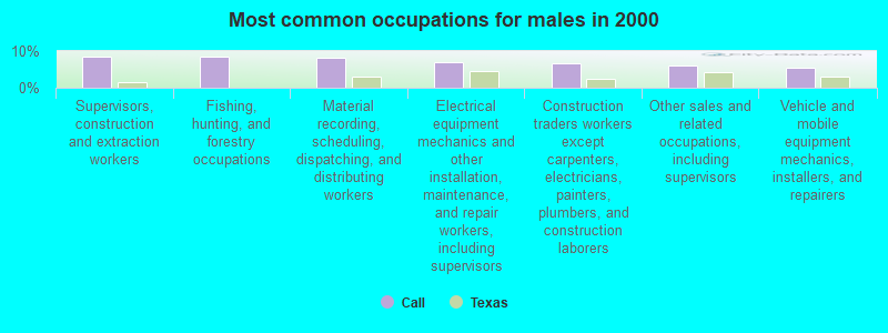 Most common occupations for males in 2000