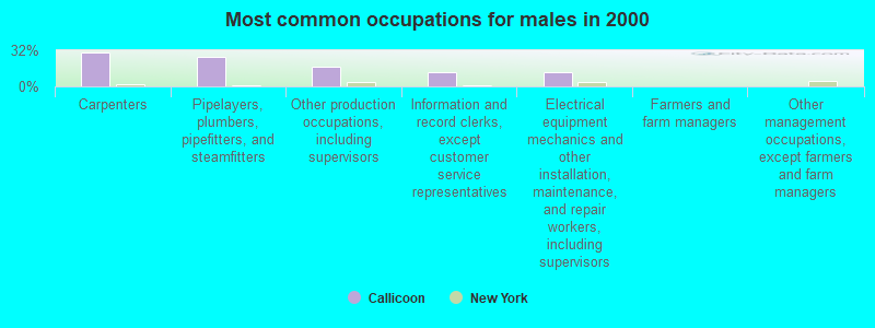 Most common occupations for males in 2000