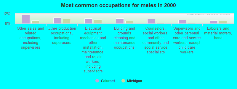 Most common occupations for males in 2000