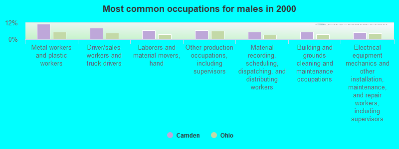 Most common occupations for males in 2000