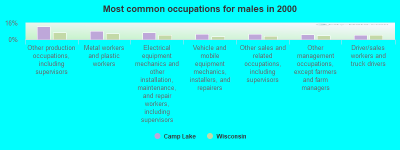 Most common occupations for males in 2000