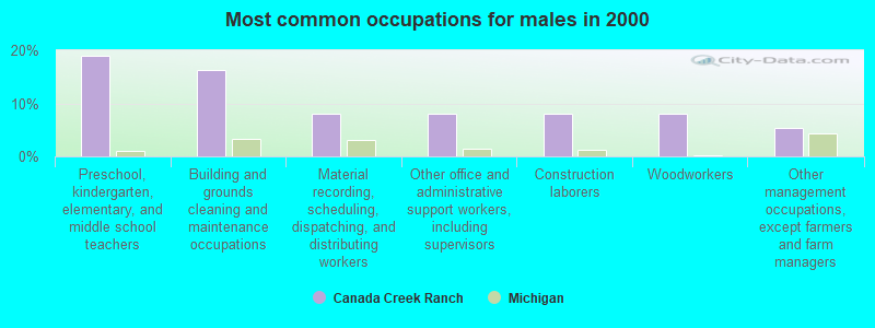 Most common occupations for males in 2000