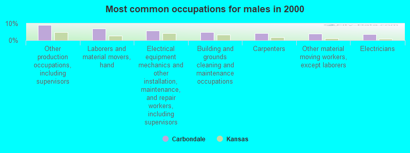 Most common occupations for males in 2000