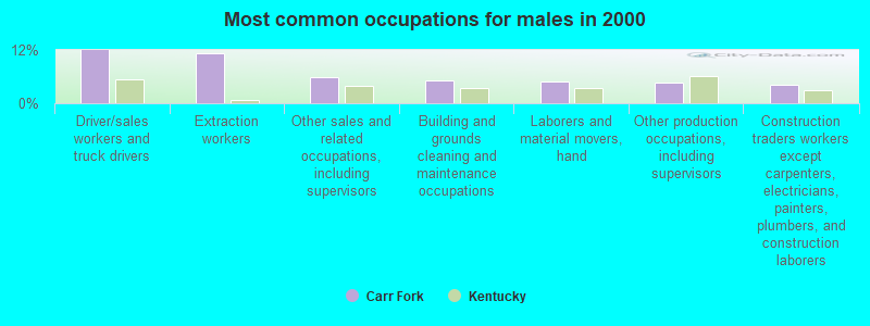 Most common occupations for males in 2000