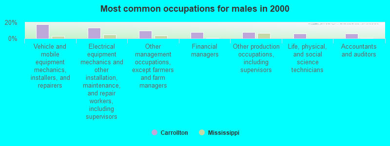 Most common occupations for males in 2000