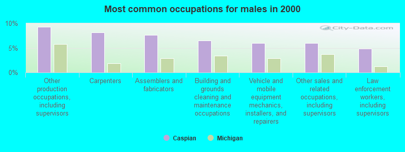 Most common occupations for males in 2000