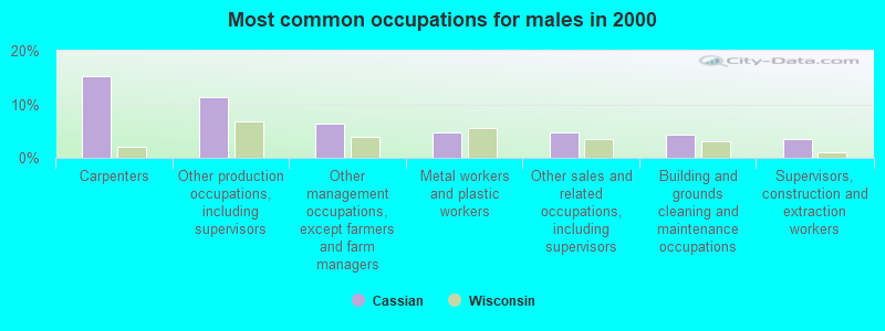 Most common occupations for males in 2000