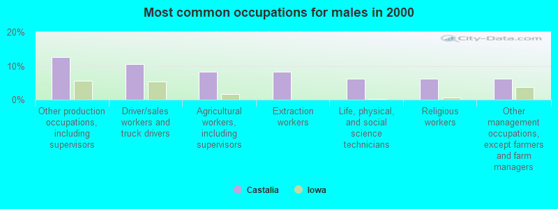 Most common occupations for males in 2000