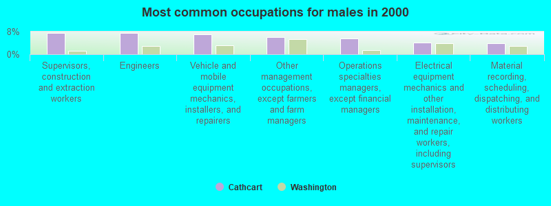 Most common occupations for males in 2000