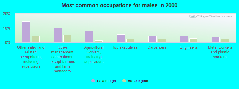 Most common occupations for males in 2000