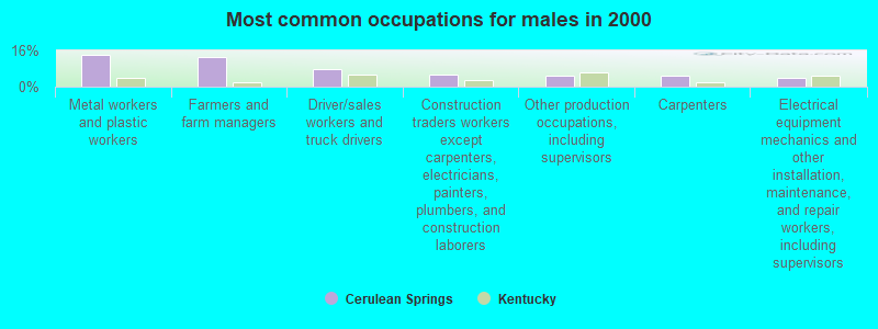 Most common occupations for males in 2000