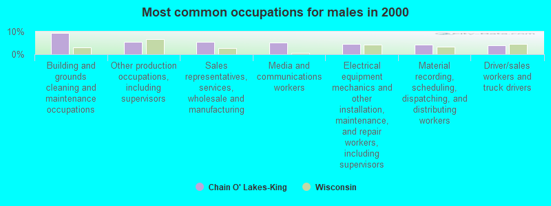 Most common occupations for males in 2000