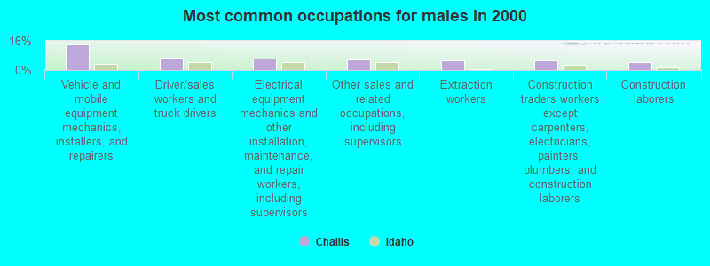 Most common occupations for males in 2000