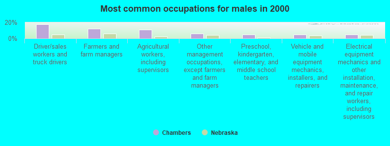 Most common occupations for males in 2000