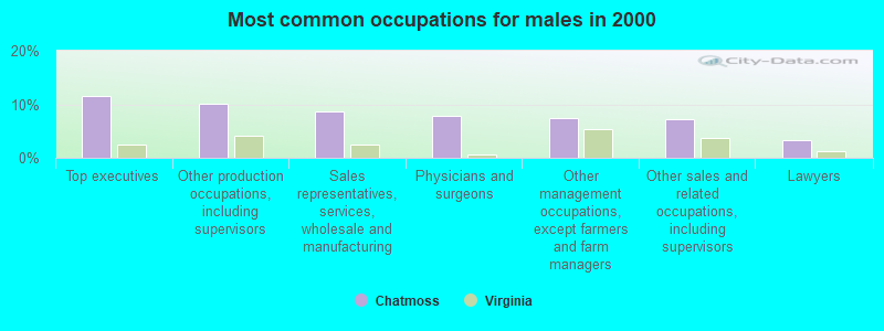 Most common occupations for males in 2000