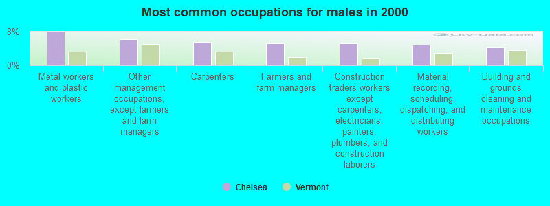 Most common occupations for males in 2000